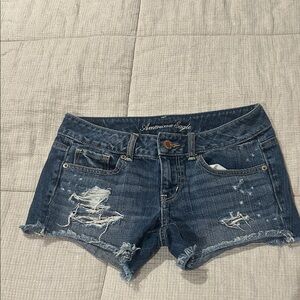 American Eagle Outfitters Women's Ripped Jean Shorts - Dark Blue